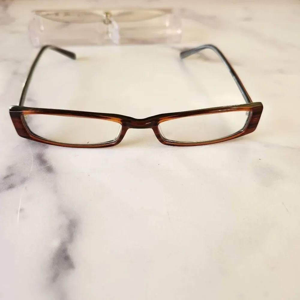 A.J. Morgan dark Amber Brown minimalist eyeglasses reading rectangular - Picture 3 of 5